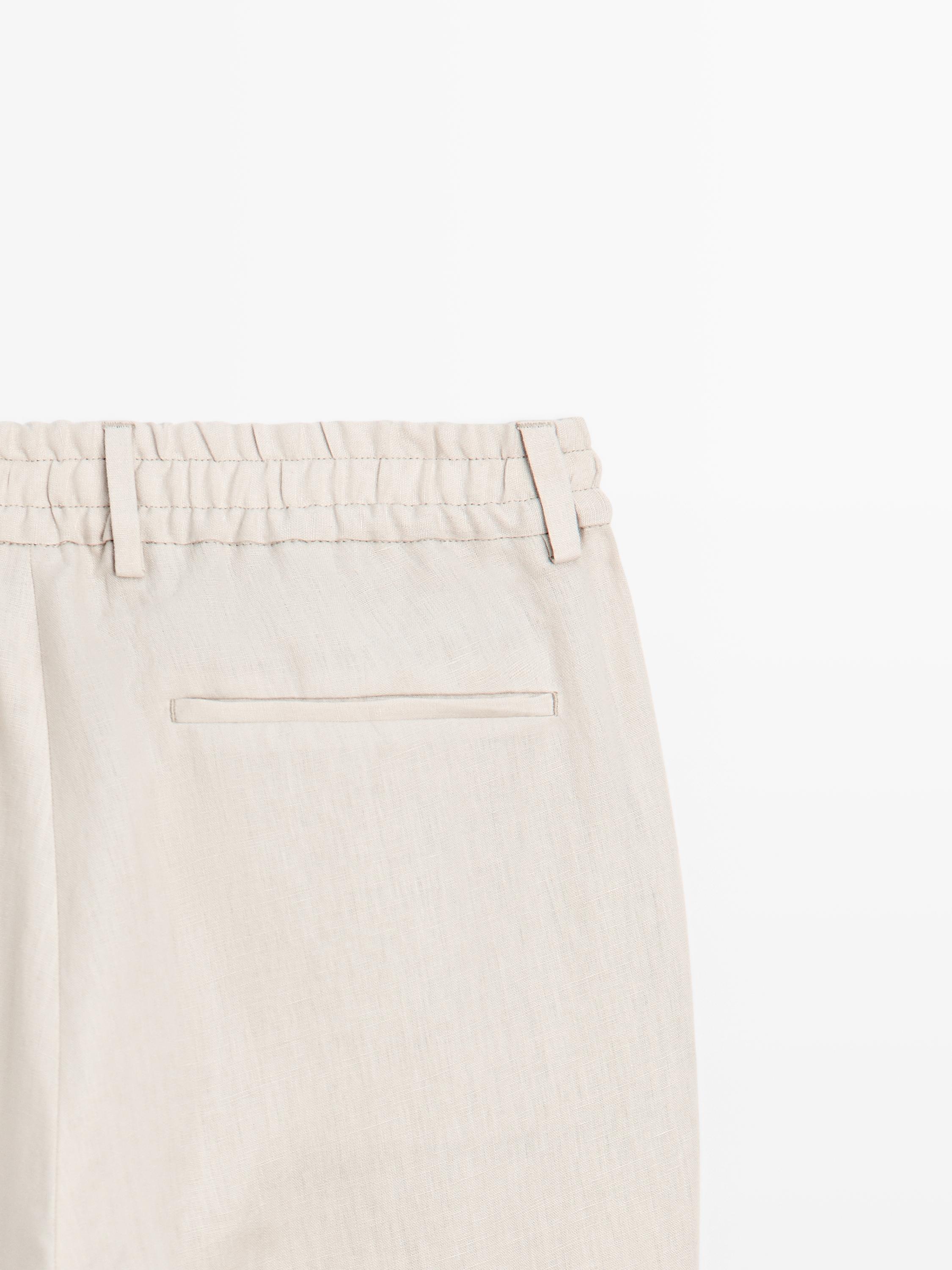 100% linen trousers with elasticated detail